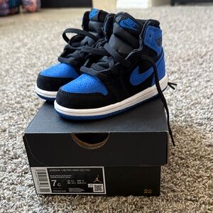 Nike Air Jordan 1 High OG Toddler Shoes in Black and Blue